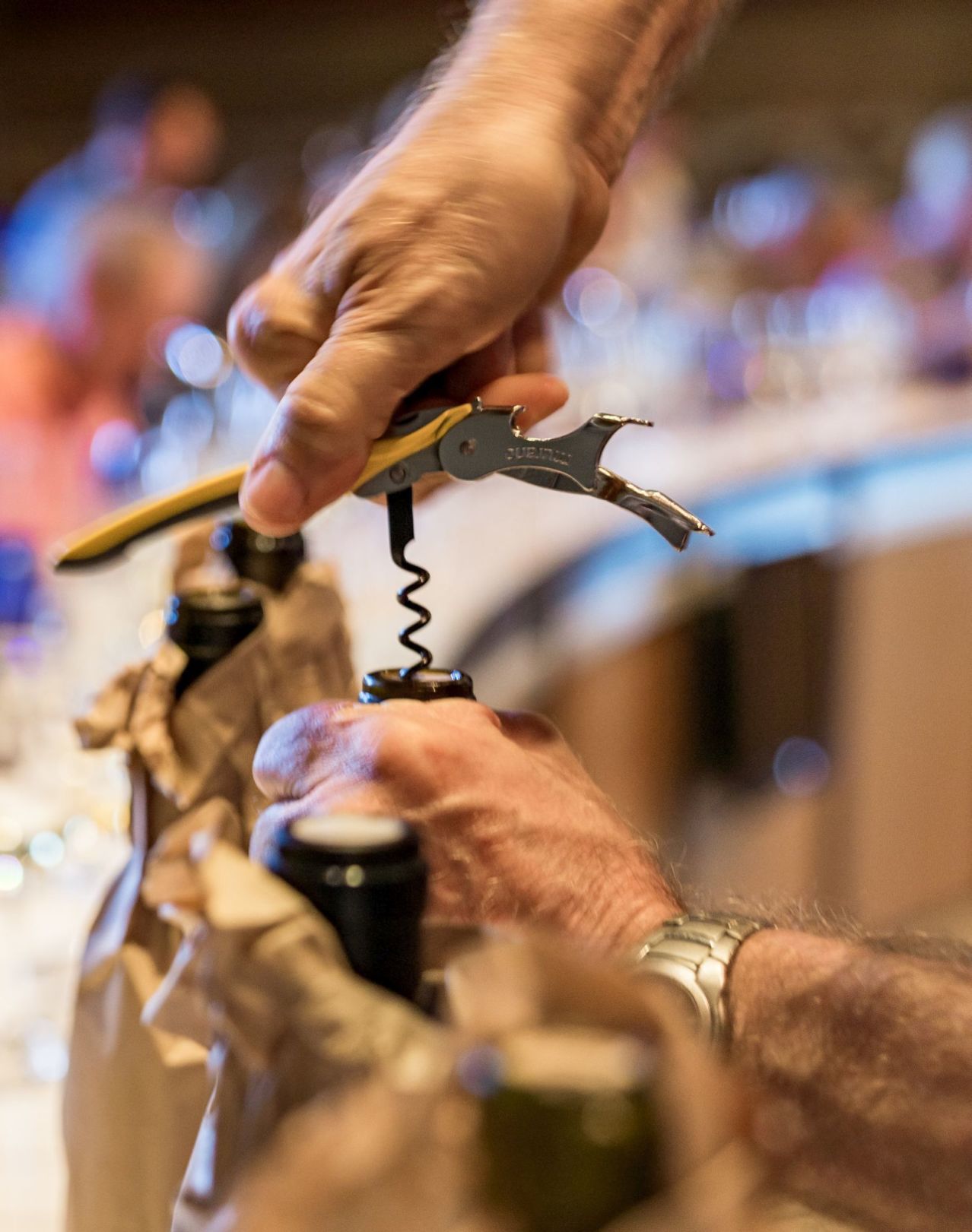 Opening a bottle of Chardonnay at the Rudd Center